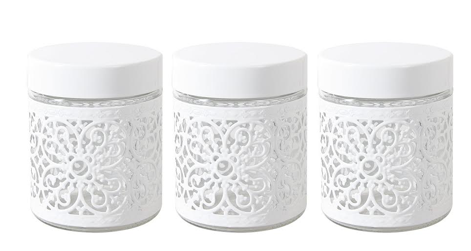 white and silver tea coffee sugar canisters