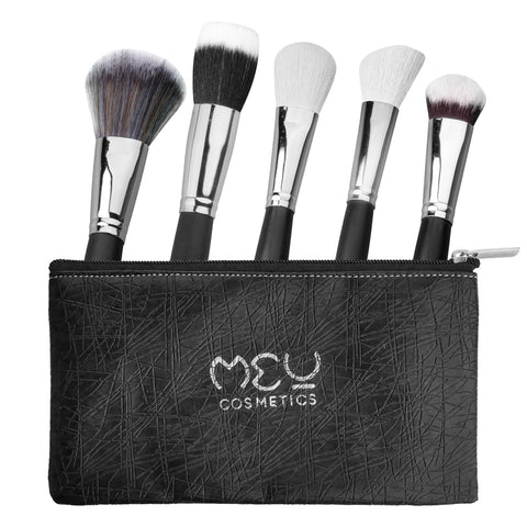 5 Pcs Essentials Face Brush Set With Pouch , makeup brush , makeup brushes