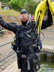 Ben exiting Stoney Cove on completing the final dive of his open water course