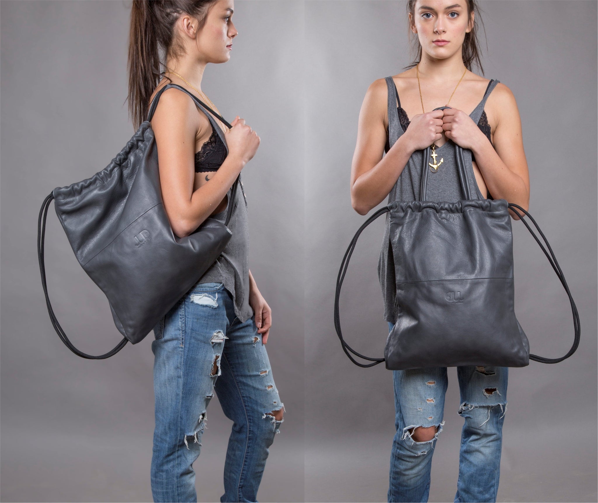 Leather Drawstring Backpack