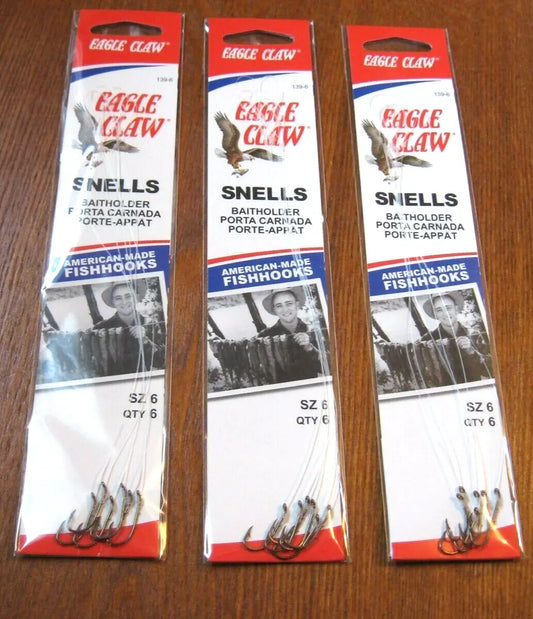 Eagle Claw Snells Bait Holder Hooks Size#10 6pk