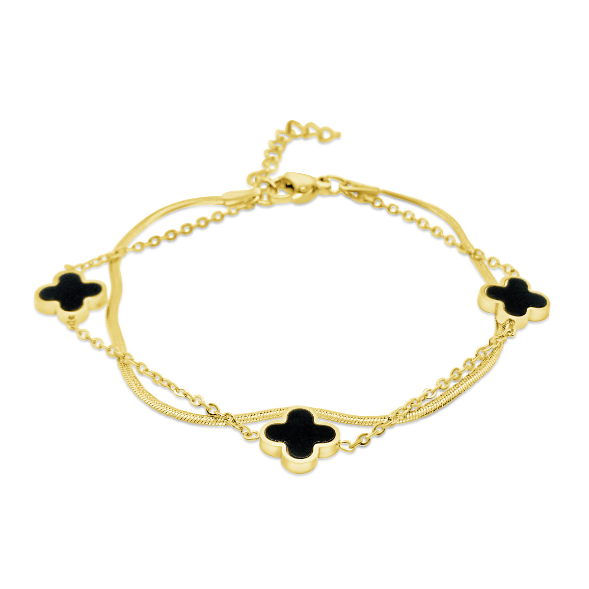 FIORICASA Gold Lucky Four Leaf Clover Bracelet for Woman, 18K  Gold Plated Stainless Steel, Adjustable （Black Clover,lock&key: Clothing,  Shoes & Jewelry