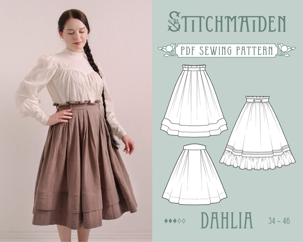 Shop Dahlia now - the pdf sewing pattern to make your own skirt with inverted pleats and waistband ruffle