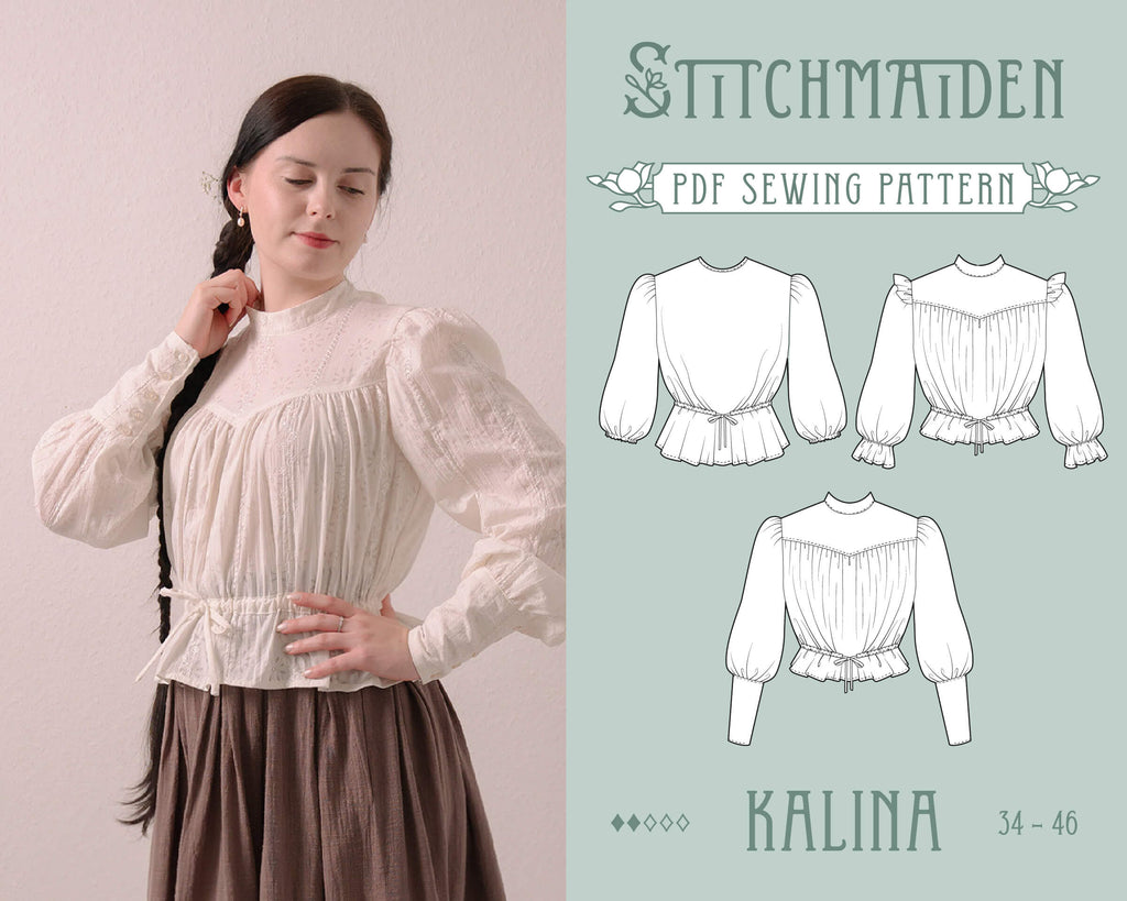 Kalina pdf sewing pattern gibson girl vintage blouse