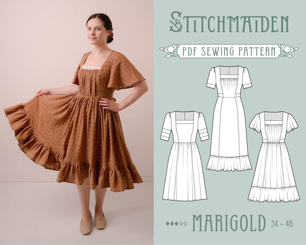 Marigold PDF sewing pattern romantic ladylike dress 3 versions