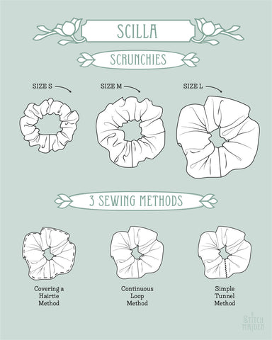 Hair accessory pdf sewing pattern scilla for diy sewing scrunchie and headband