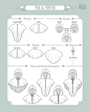 Snowdrop cape hood sewing pattern digital download pdf for a fairytale medieval accessory. great for cosplay