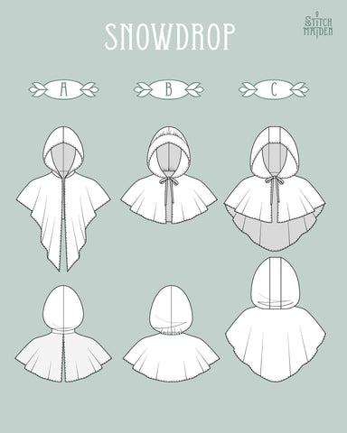 Snowdrop cape hood sewing pattern digital download pdf for a fairytale medieval accessory. great for cosplay