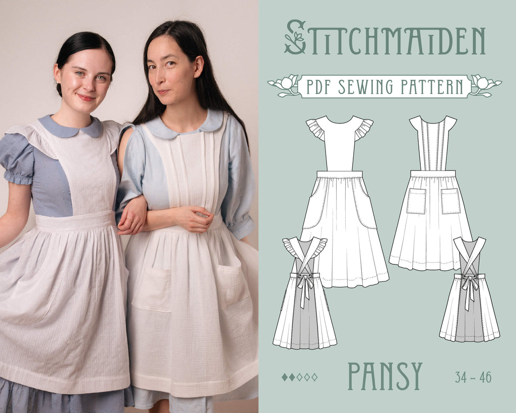 Pansy pdf sewing pattern apron and pinafore. Cottagecore household kitchen victorian alice in wonderland cosplay 