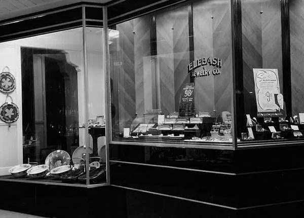 Historical photo of Elebash's Jewelers storefront