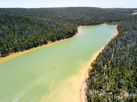 Drone view of Waroona Dam, perfect for a 4WD trip.