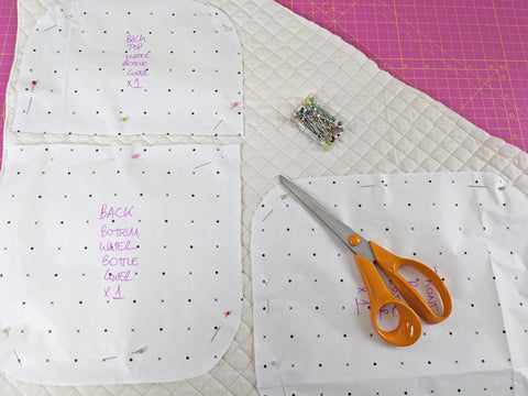 Cut pattern pieces fabric tutorial bottle cover