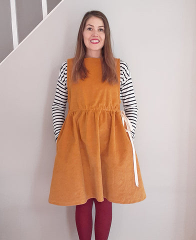 Amelia Pinafore dress sewing pattern tester