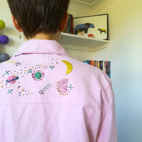 Embroidery pink denim jacket handmade