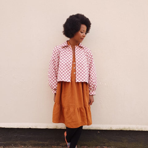 Meg wearing her handmade Nutmeg Trench and Jacket