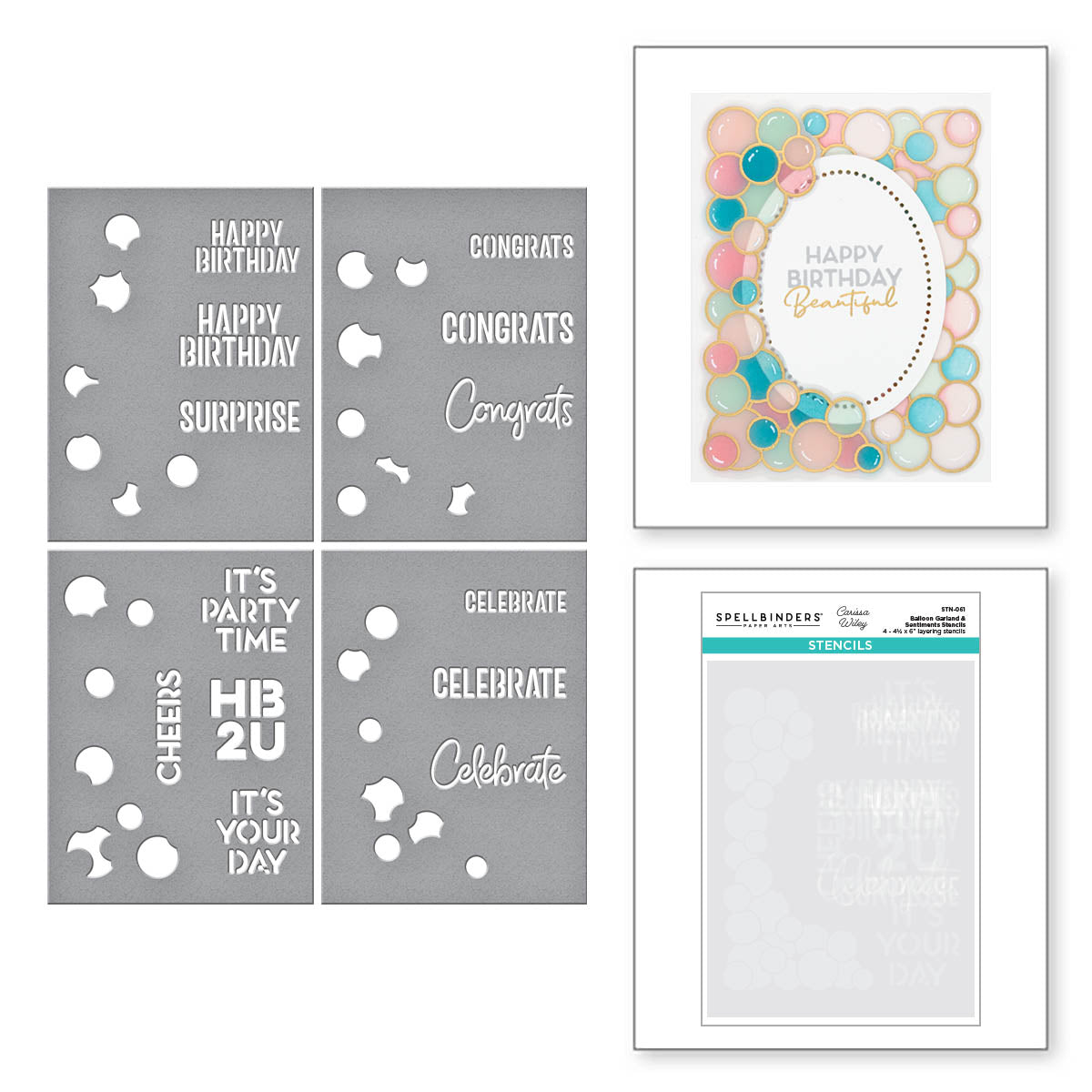 Balloon Garland & Sentiments Stencil from the It’s My Party Collection by Carissa Wiley