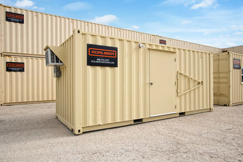 Exterior of XCaliber's 20' Climate-Controlled Storage Container Featuring a Door Bar