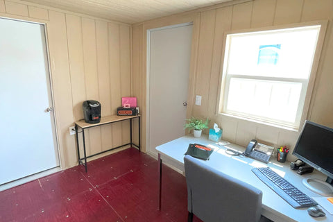 Interior of XCaliber's 20' Mobile Office with Storage