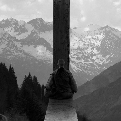 zen zazen meditation buddhist monk in the mountains minimal stylish 