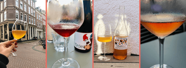 collage von naturwein im glas in tollen farben