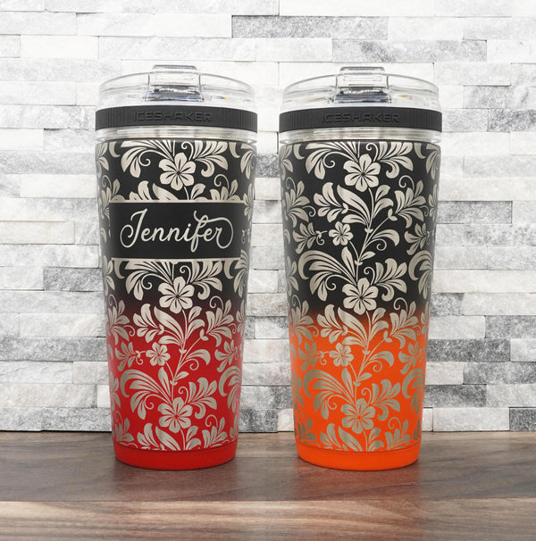 Preppy Hibiscus Design Custom Water Bottle - Laser Engraved