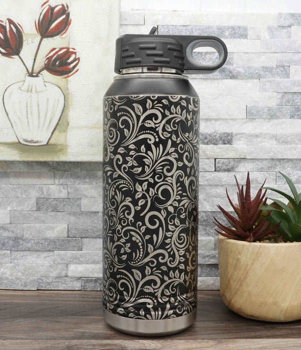 Laser Engraved YETI® or Polar Camel Tumbler with Hibiscus Flower Wrap