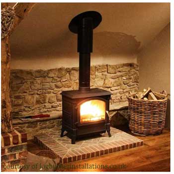 A Woodburner in a fireplace nook