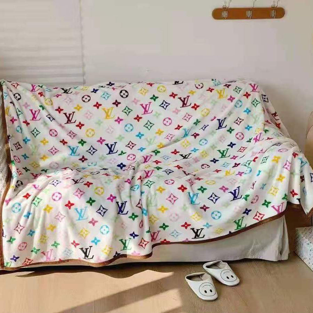 LV Louis Vuitton GG MCM Hot Sale Full Printed Retro Blanket D Home Coral Fleece Thickening Blanket A