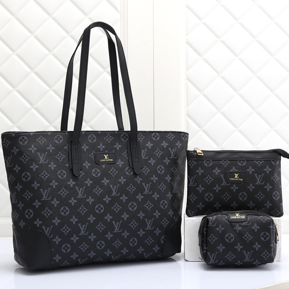 LV Louis Vuitton Letter Print Panel Color Three Piece Shoulder Bag Handbag Cosmetic Bag Small Wallet