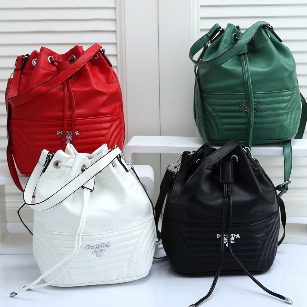 PRADA Hot triangle letter logo Women's drawstring bucket bag shoulder bag messenger bag