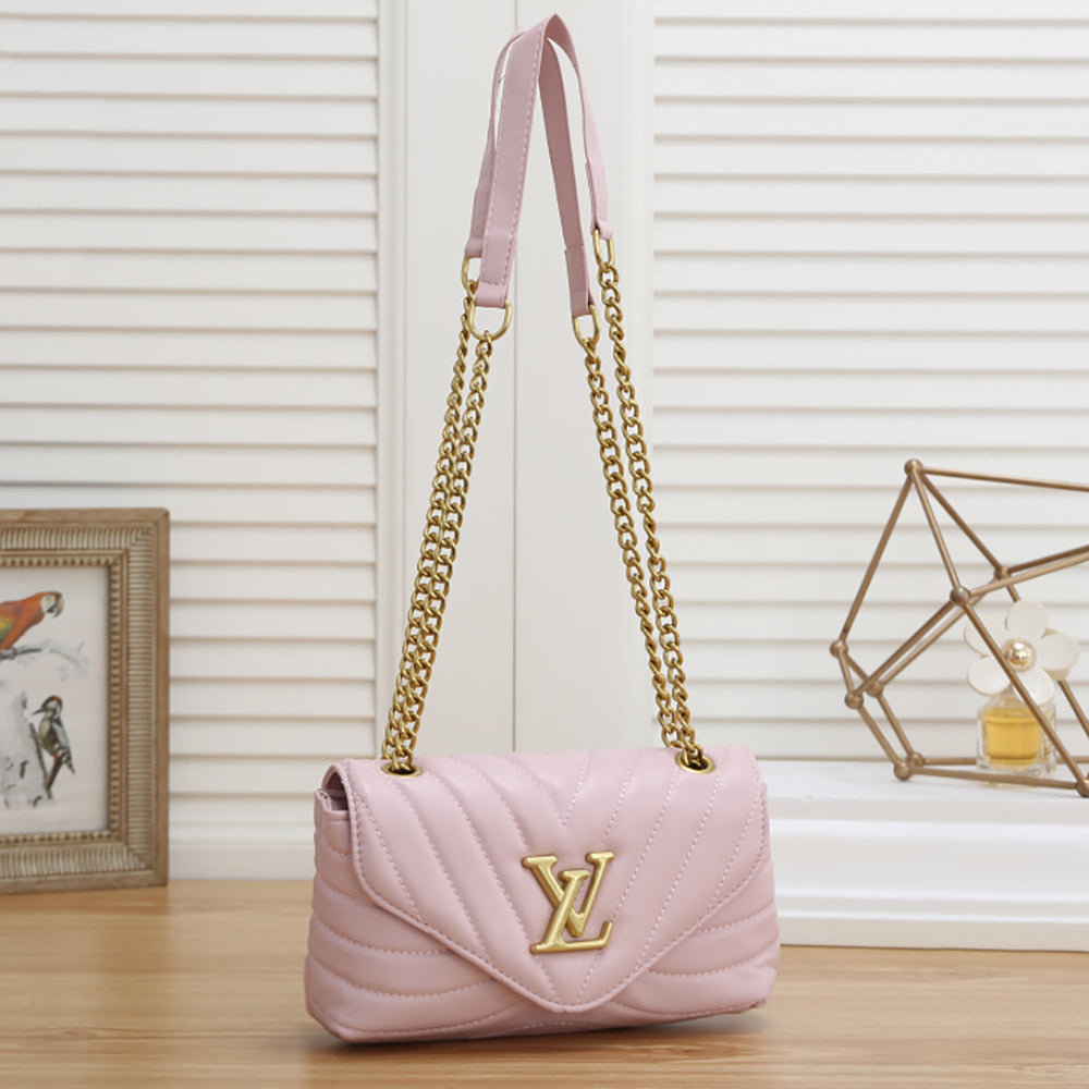 LV Louis Vuitton gold letter logo embossed flap chain shoulder bag crossbody bag