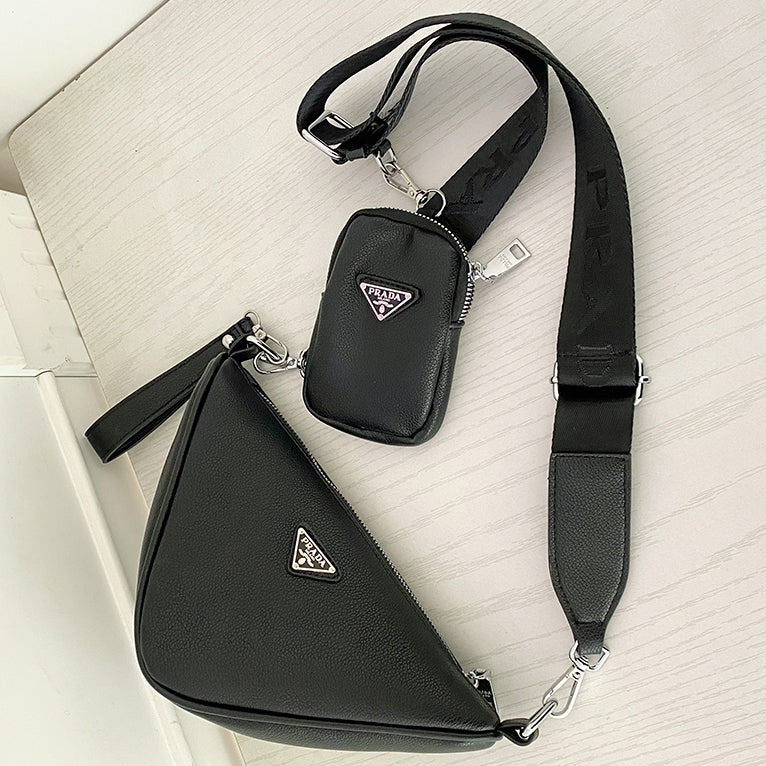 PRADA triangular letter logo women's three-piece triangular shoulder bag messenger bag