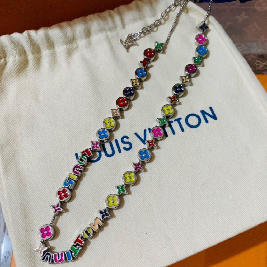 LV Louis vuitton Colorful Logo Pattern Women's Temperament Bracelet Necklace