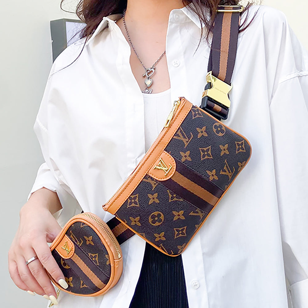 LV Louis Vuitton Vintage Letter Print Patchwork Color Two Piece Shoulder Bag Crossbody Waist Bag