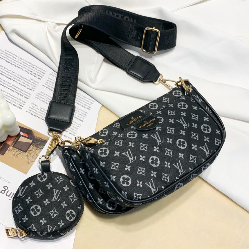 LV Louis Vuitton Canvas Embroidered Letters Women's Three-Piece Shoulder Bag Messenger Bag