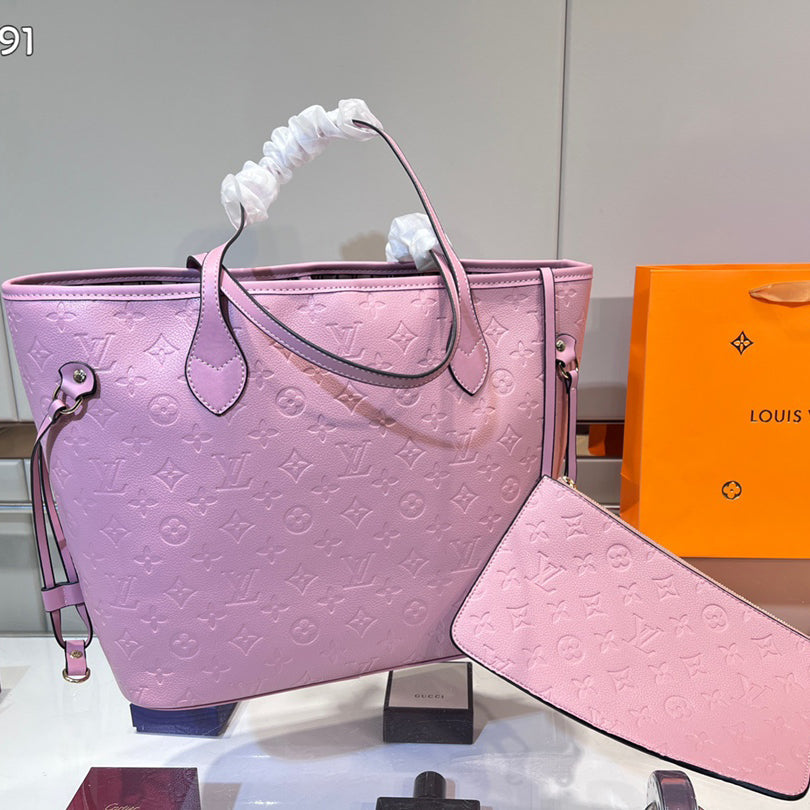 LV Louis Vuitton Shopping Leather Tote Handbag Shoulder Bag Purs