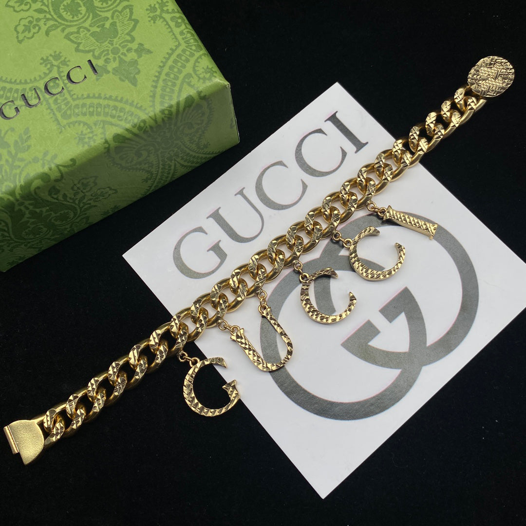 GG Gold Letters Hanging Couple Bracelet Necklace