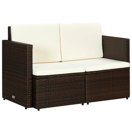 2 Seater Patio Sofa with Cushions Brown Poly Rattan Outdoor Sofas - Marions home