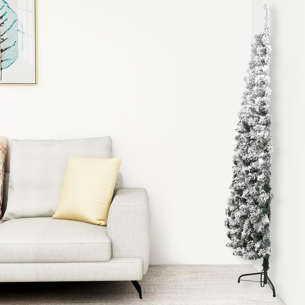 vidaXL Slim Artificial Half Christmas Tree with Flocked Snow 6 ft