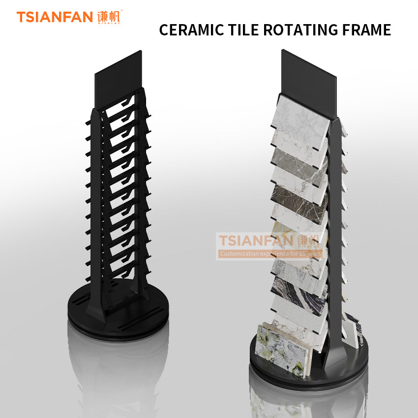 Rotatable vertical tile display rack