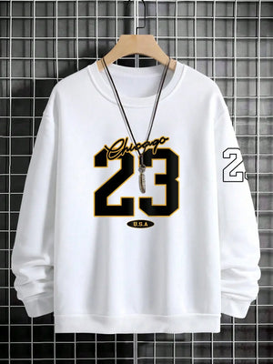 23 USA Art Letter Design Street Style Fleece Sweatshirt Casual Crewneck Pullover Hoodie for Men - Azahshopping