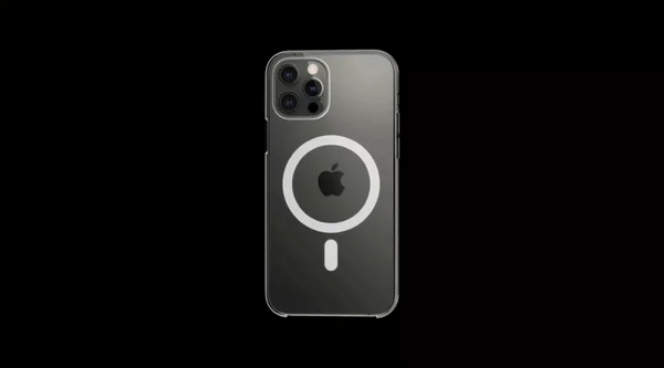 chargeur magsafe Apple qui se fixe sur un iPhone vue de profil puis qui se tourne de face avec l'animation de mise en charge sans fil