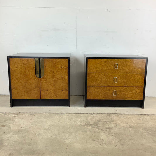Pair Vintage Burl Front Nightstands or Cabinets