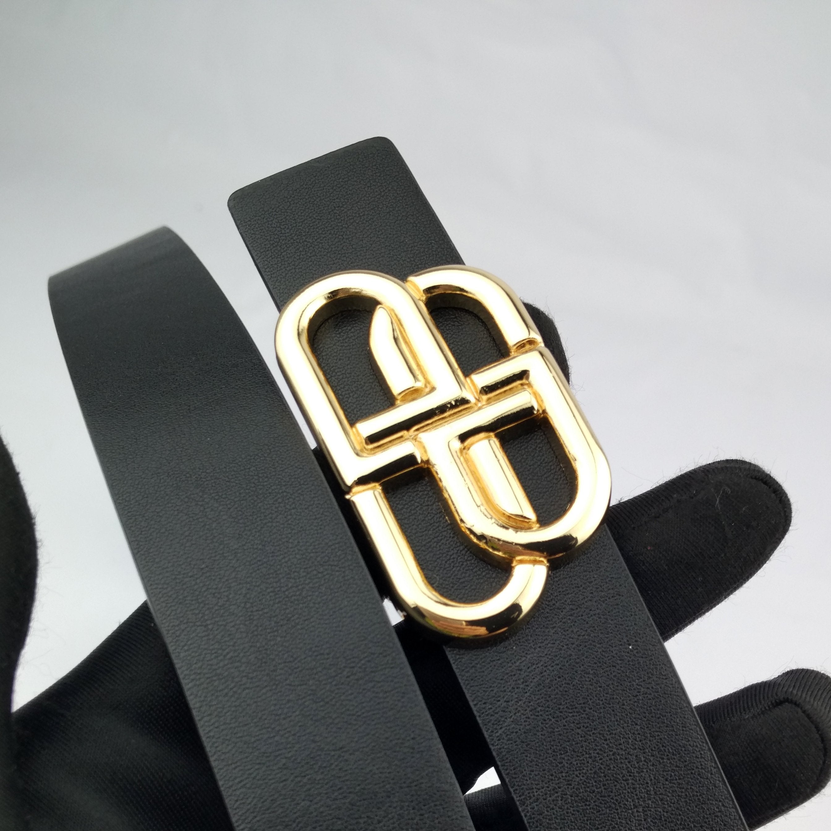 Balenciaga BB fashion men's and women's electroplated metal letter buckle belt