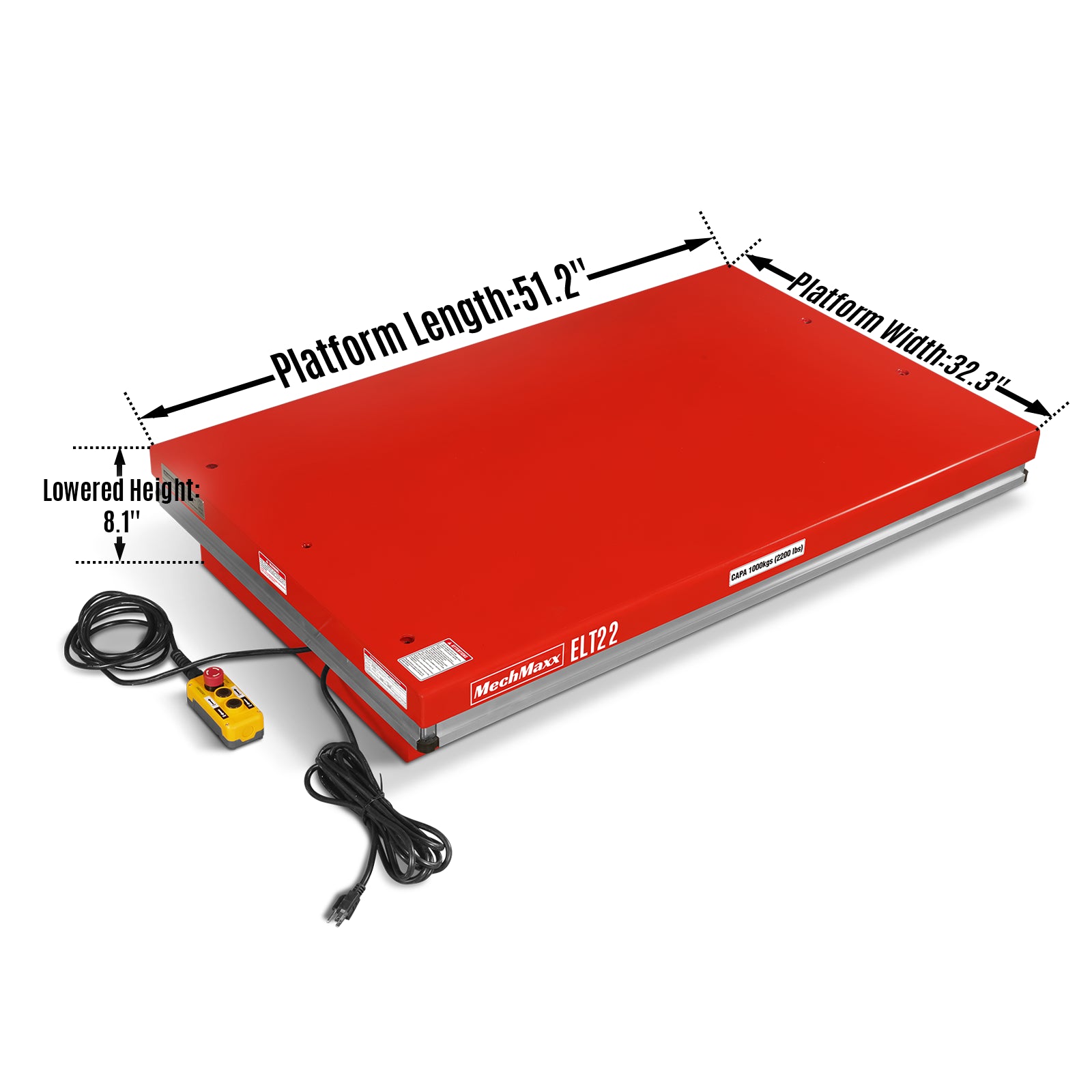 2200lb Capacity Stationary Electric Hydraulic Lift Table , 51.2” x 32.3”Platform, 39.4”Lift Height ,UL Certified Motor - Image 3