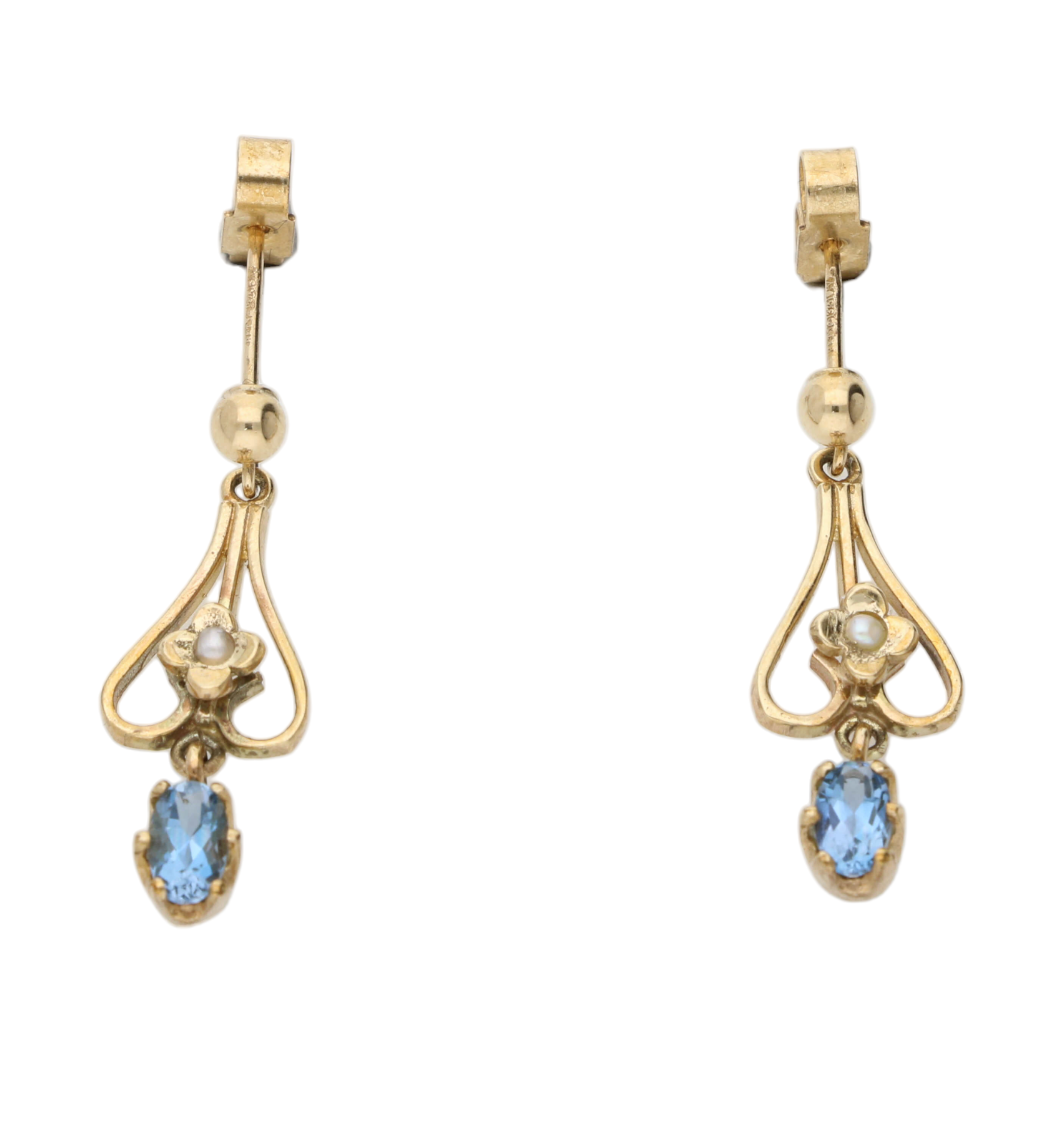 9ct pearl and aquamarine drop earrings – Wave Antiques