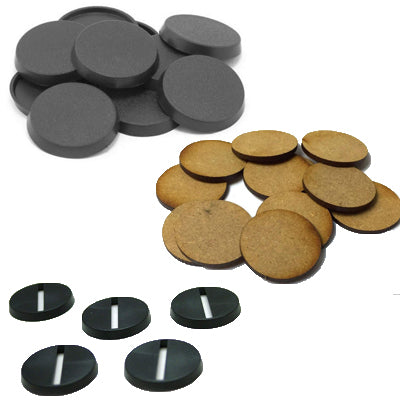 A selection of different types of commercially available miniature bases in both plastic and MDF