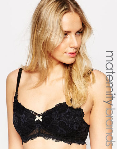 Woman wearing Heidi Klum Intimates’ Sabine maternity lace bra 