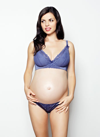 Pregnant woman wearing Velvet Delight plunge bra 