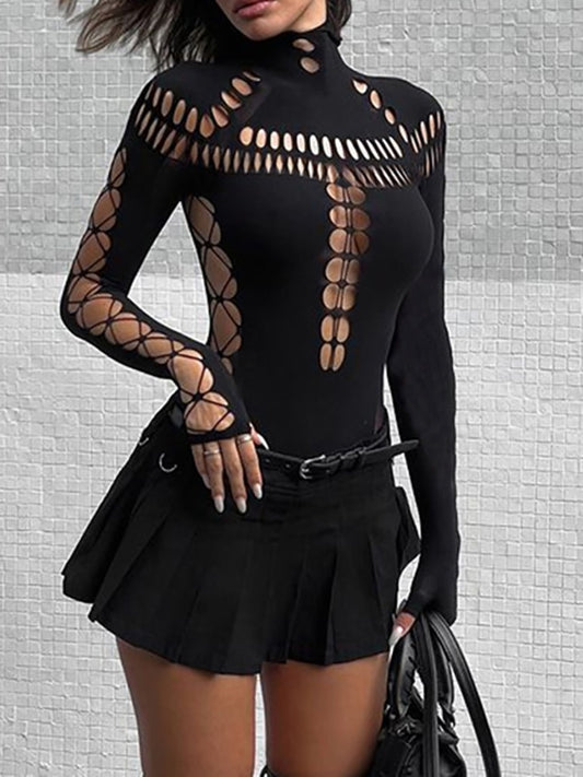 Dark Punk Women Bodysuits Gothic Y2k Black, Cut Out Sexy Summer Tops W –  Love Your Mom